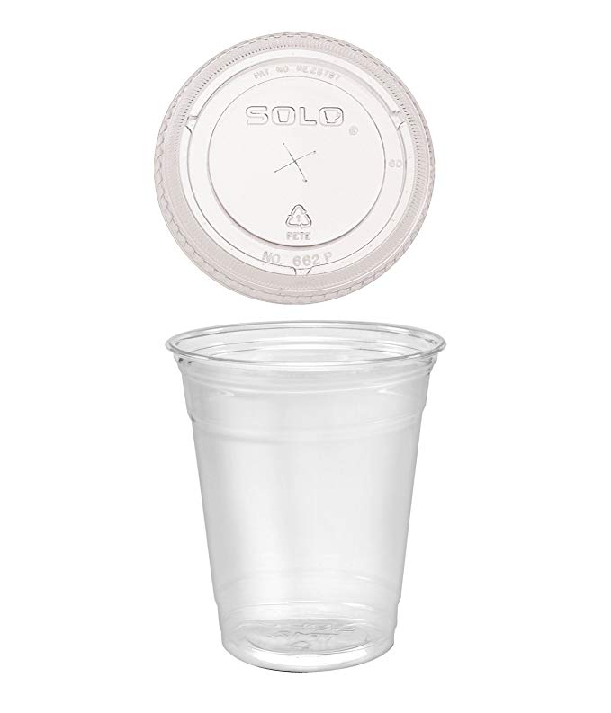A World Of Deals Plastic Clear Cups with Flat Lids for Iced Coffee Bubble Boba Tea Smoothie, 12 oz, 100 Set