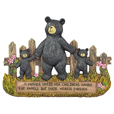 Pine Ridge Black Bear Mother And Child Inscribed "A Mother Holds Her Children's Hands For Awhile But Their Hearts Forever" Home Decor Figurine - Country Wildlife Barefoot Animal Family Bear Gift Ideas