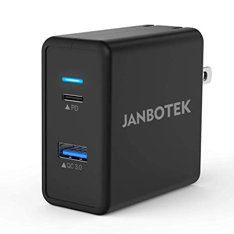 USB C Wall Charger, JANBOTEK 30w Dual Ports Charger with Foldable Plug, PD and Quick Charge 3.0 Ports for MacBook Air/iPad Pro, Apple iPhone XS/Max/XR/X/8/8 , Huawei Mate 9/Mate 10/P10/P20/P20, LG
