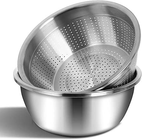 Stainless Steel Mixing Bowls, 8.5QT Salad Bowl, Metal Bowls With water filter basin, Stainless Steel Basin, Heavy Duty Deeper Edge Mirror Finish Dishwasher Safe Bowl by Meleg Otthon (XXL)…