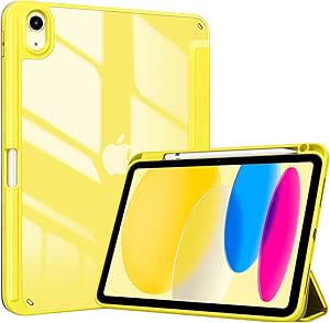 ProCase for iPad 10th Generation Case with Pencil Holder 2022 10.9 Inch, Clear Back iPad 10 Case, 10th Gen iPad Case for A2696 A2757 A2777 -Yellow