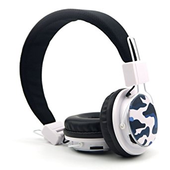 GranVela® A809 Lightweight Foldable Stereo Headphones Adjustable Headband Kids Headsets with Built-in FM Radio, Micro SD Card Player,3.5mm Jack for iPhone, iPad, Android, PC -Camouflage whites