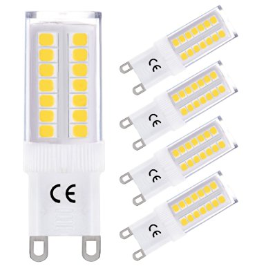 LOHAS® 5 Watt G9 LED Energy Saving Bulbs White 3000K Warm White LED Lamps,40 Watt Halogen Bulbs Equivalent,360°Beam Angle,500lm,220-240V AC,Non Dimmable,Pack of 4