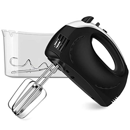 Electric Hand Mixer, 5 Speed Hand Beater Kitchen Mixer with Turbo Includes 2 Wider Beaters and Dough Hooks Storage Case Included (Black)