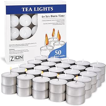 Zion Judaica Premium Unscented Tealight Candles Set Smokeless Multi-Pack Tea Candles Dripless Clean Burning Tea Lights Long Lasting Candlelight for Home Décor Religious Ceremonies (6 Hour, 50, Count)