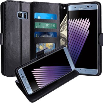 Galaxy Note 7 Case, LK Luxury PU Leather Wallet Flip Protective Case Cover with Card Slots & Stand For Samsung Galaxy Note 7 (Black)