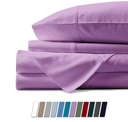 500 Thread Count 100% Cotton Sheet Lilac Queen Sheets Set, 4-Piece Long-staple Combed Pure Cotton Best Sheets For Bed, Breathable, Soft & Silky Sateen Weave Fits Mattress Upto 18'' Deep Pocket