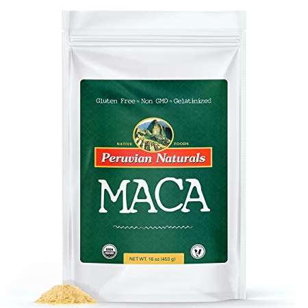 Organic Maca Powder 1lb (453g) - Peruvian Naturals | certified-organic, gelatinized Maca root powder, energy supplement
