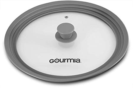 Gourmia GPL9370 Universal Lid for Pots, Pans and Skillets – Tempered Glass with Extendable Silicone Rim - Fits 10.5” to 13” Cookware – Steam Vent, Dishwasher Safe, Cool Touch Handle