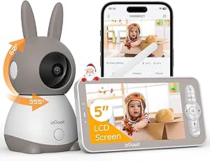 ieGeek Baby Monitor with 2K HD Resolution, Pan-Tilt-Zoom Video Baby Monitor Camera, 5'' LCD Screen & App Control, Night Vision, Cry and Motion Detection, Temp & Humidity Sensor, Two Way Audio, VOX