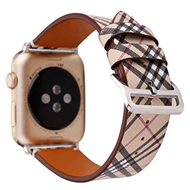 Tuosidar 42/44mm Leather Watch Band for Apple Watch Series 1 2 3 4 Plaid Strap for iwatch Belt Wristwatch Bracelet.(Plaid 1-42/44)