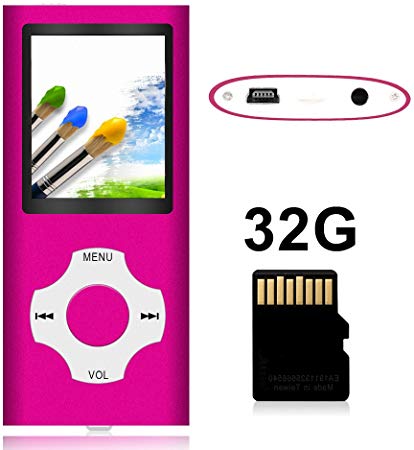 Tomameri - Portable MP3 / MP4 Player with Rhombic Button, Including a Micro SD Card and Support Up to 64GB, Compact Music, Video Player, Photo Viewer Supported - White&Pink