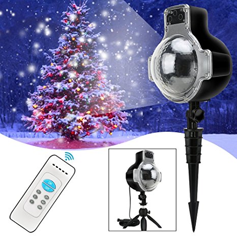 Christmas Snowfall Lights,Waterproof IP65 Outdoor LED Motion Landscape Snowflake Projector Lamp with Wireless Remote and 32ft Power Cable for Patio Garden Halloween Christmas Holiday Wedding Party