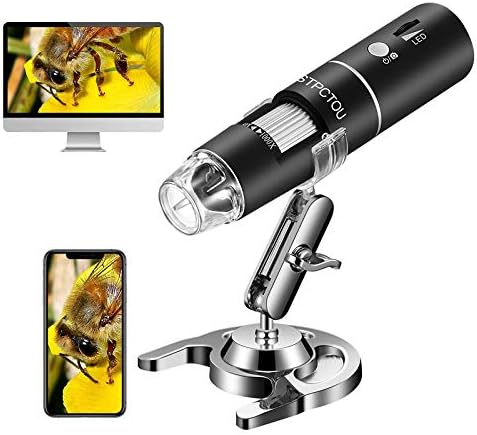 Wireless Digital Microscope PFC Optics 50X-1000X 1080P Handheld Portable Mini WiFi USB Microscope Camera with 8 LED lights for iPhone/iPad/Smartphone/Tablet/PC