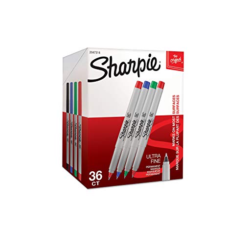 Sharpie Permanent Markers, Ultra Fine Point, Assorted Colors, 36 Count