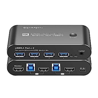 GiantMatrix USB 3.0 DisplayPort KVM Switch 2 Port DP 1.4 8K@60Hz 4K@60Hz 4K@144Hz 4K@175Hz with EQ ， 2 Computers Sharing 1 Monitor Keyboard Mouse Printer and More