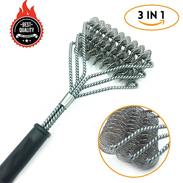 Awekris Safe/Clean Grill Brush - Bristle Free Barbecue Grill Brush - 100% Rust Resistant Stainless Steel BBQ Grill Cleaner - Safe For Porcelain, Ceramic, Steel, Iron