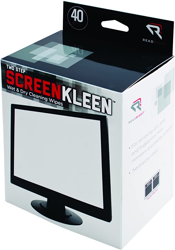 Read Right Kleen and Dry Screen Cleaning Wipes, 40 Twin Wipe Packs per Box (RR1305)