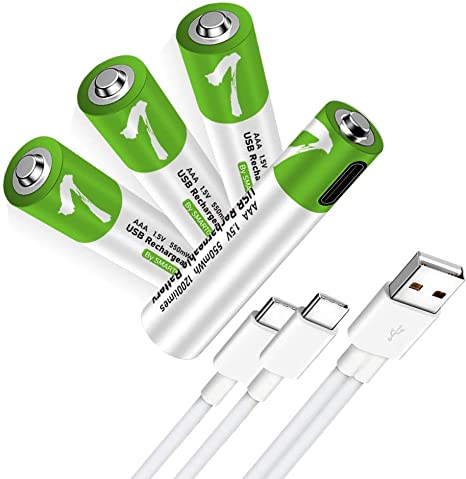 Rechargeable AAA Batteries 1.5V 550mWh USB Lithium ion Rechargeable AAA Battery with USB Type C Charging Cable, High Capacity Fast Charge, 1200 Cycles Constant Output, Over-Charge Protection,8-Pack