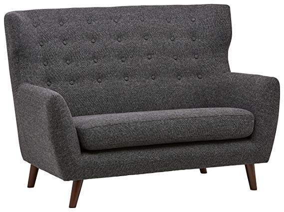 Rivet Hawthorne Mid-Century Tufted Modern Loveseat Settee Sofa, 57"W, Caviar