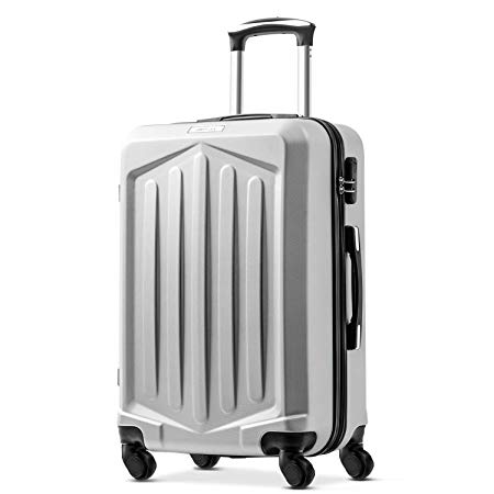 Merax Super Lightweight ABS Hard Shell Travel 4 Spinner Wheels Suitcase Cabin Hand Luggage Free 3-Year Warranty (20/24/28/Set of 3) (28, Silver)