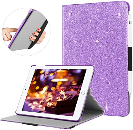 BENTOBEN iPad 6th Generation Case, iPad 5th Gen Case,Glitter Sparkle Multiple Degree Stand Smart Cover Stylus Holder Auto Wake/Sleep Faux Leather Protective Case for iPad 9.7 inch 2017/2018, Purple