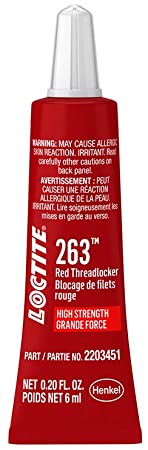 Loctite 2203451 Threadlocker 263 Surface Insensitive-High Strength Tube, Red, 6-ml