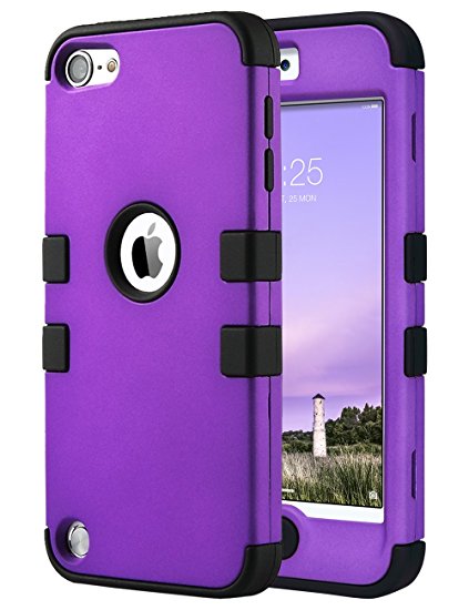 iPod Touch 6 Case,iPod Touch 5 Case, ULAK Anti Slip Anti-Scratch iPod Touch Case Shockproof Protective Cover with Hybrid High Soft Silicone   Hard PC Case (Purple / Black)