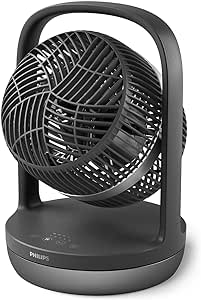 Ventilateur de table oscillant Philips série 3000. Puissant et ultra-silencieux. 23 dB. Circulation de l'air. Inclinaison réglable à 180°. Pour la maison et le bureau. CX3050, Noir.