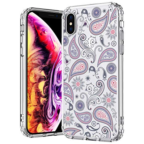 MOSNOVO Case for iPhone Xs/iPhone X, Paisley Floral Flower Clear Design Pattern Slim Transparent Plastic Hard with TPU Bumper Protective Back Phone Case Cover for iPhone X/iPhone Xs