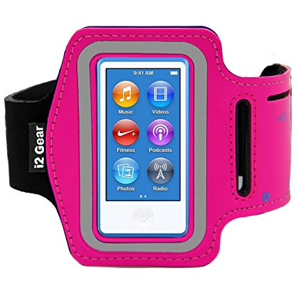 Running and Exercise Workout Armband Case for iPod Nano 8th and 7th Generation Devices with Adjustable Sport Band, Reflective Border, Touch Screen Protection and Key Holder (8 G 7 G Pink)