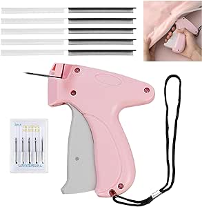 Stitchy Gun for Clothing, Quick Stitch Sewing Gun, Mini Stitch Gun for Clothes, Hemming Gun with 6 Needles, 500 White and 500 Black Micro Fasteners (Pink)