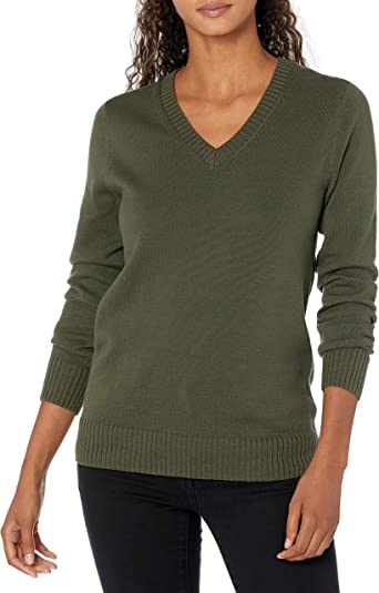 Amazon Essentials Women's Standard 100% Cotton V-Neck Sweater