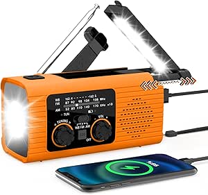 Emergency Weather Radio NOAA/AM/FM with 4000mAh Portable Power Bank, USB/Solar/Hand Crank Charging, Flashlight, SOS Alarm, Radios for Outdoor Indoor Hurricane Camping Survival Essentials