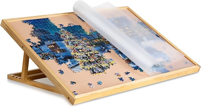 Becko Adjustable Wooden Puzzle Board with A Cover Jigsaw Puzzle Plateau Puzzle Easel for Adults and Kids for Puzzles Up to 1000 Pieces