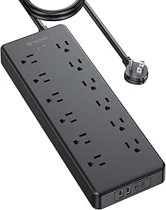 TROND Power Strip Surge Protector, 12 Widely Spaced Outlets with 4 USB Ports (2 USB C), 10 FT Flat Plug Extension Cord, 4000J, ETL Listed, 14AWG Heavy Duty, Wall Mount for Home Kitchen Office Garage