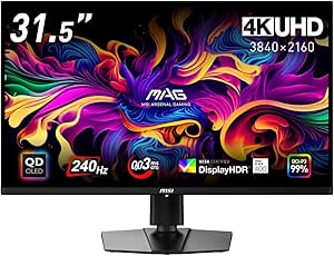 【Amazon.co.jp限定】MSI QD-有機EL ゲーミングモニター MAG 321UPX QD-OLED 31.5インチ/4K UHD/QD-OLEDパネル/240Hz/0.03ms(GTG)/ハードウェアブルーライトカット/DisplayHDR True Black 400/AIビジョン搭載/HDMI2.1/DP/USB Type-C/縦横回転・高さ調整/メーカー3年保証