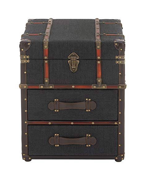 Deco 79 55787 Traditional Fabric-Covered Wooden Trunk-Style End Table, 22" H x 18" L, Textured Black Finish