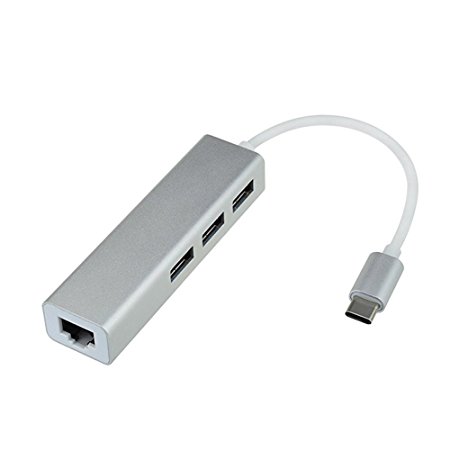 Hrph Type-C to 3-Port USB 3.0 Hub with 10/100/1000 Gigabit Ethernet Adapter for USB Type-C Devices Including the new MacBook