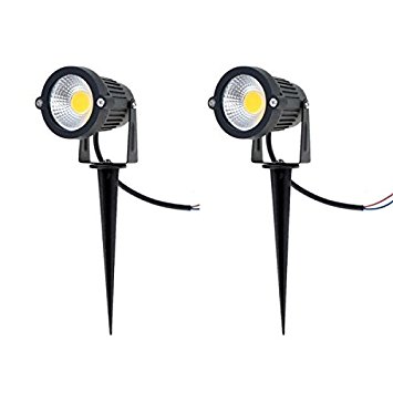 SinoPro Outdoor IP65 Waterproof Decorative Spotlight-6W COB LED Landscape Garden Wall Yard Path Light AC 85-265V with Spiked Stand, Pack of 2 (Warm White)