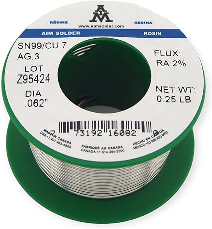 AIM Solder LeadFree Rosin Core Solder Wire Sn99 Ag0.3 Cu0.7 for Electrical Soldering 0.062inch, 0.25lb (1.5mm / 113g)