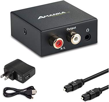 Digital to Analog Converter, AMANKA Digital Optical Coax to Analog RCA Audio Converter with 3.5 mm Jack, with DC 5V Power Supply Adapter and Optical Cable for PS3 Xbox HD DVD PS4 Home Cinema Systems