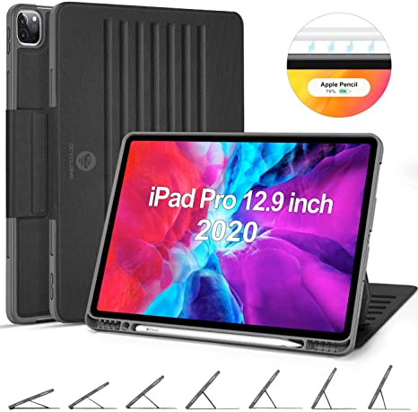 OCYCLONE iPad Pro 12.9 Case 2020, 7 Viewing Angles Magnetic Stand   Apple Pencil Holder Support 2nd Gen Pencil Charging   Auto Wake/Sleep, Protective Cover for iPad Pro 12.9 Inch 4th/ 3rd Gen - Black