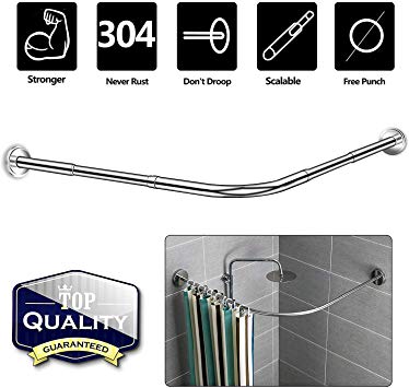 Curved Corner Shower Curtain Rod,L Shaped - Adjustable 27.55"-39.37"x 43.3"-66.92",Never Rust Stainless Steel