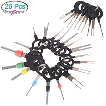 BingSnow 26Pcs Terminals Removal Tools for Car Auto Electrical Wiring Crimp Connector Pin Extractor Puller Repair Remover Key Tools Set for Most Connector Terminal