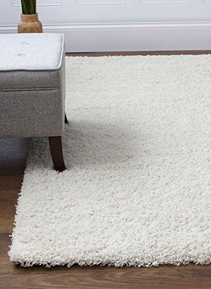 Ivory White Shag Rug, 5-Feet by 7-Feet, 5x7 Stain-Resistant Non-Shed Living Room Easy Care Carpet