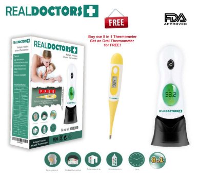 Temporal Forehead Ear Thermometer & Oral Thermometer Bundle Digital Medical Thermometer Fever Thermometer FDA Approved 8 in 1 Instant Read & Accurate Thermometer Contact Thermometer For Adults