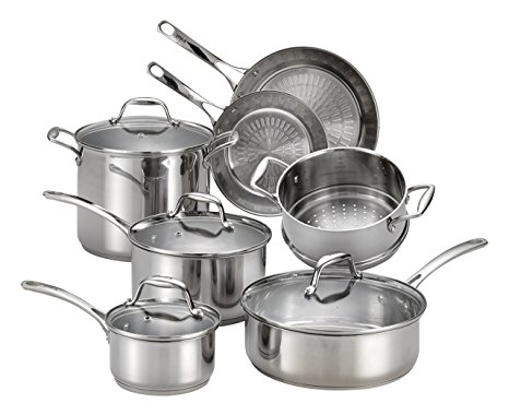 T-fal H800SB Performa X Stainless Steel Dishwasher Safe Oven Safe Cookware Set, 11-Piece, Silver