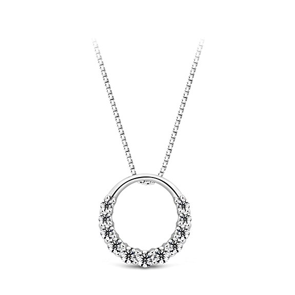T400 Jewelers 925 Sterling Silver "Haeundae" Cubic Zirconia Eternity Circle White Pendant Necklace, 18" [DEAL OF THE DAY]