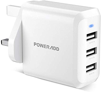 Poweradd 30W Main Charger, 3-Port USB Wall Charger, USB Plug Chargers Compatible with Apple iPhone 11 Pro/XS Max/XR/X/8/8 Plus, Galaxy, iPad and More – White